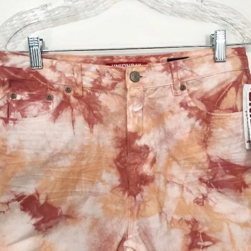 UNIONBAY High Rise Tie Dye Cut Off Denim Shorts